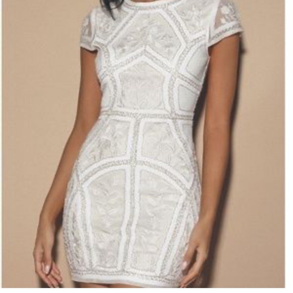 Lulus White Sequin Beaded Embroidered Bodycon Mini Dress Size‎ Small (730) - Picture 8 of 15